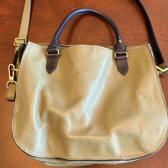 Fossil Olive Navy Dotted Genuine Leather 2-in-1 Satchel Cross Body Bag - Picture 4 of 13